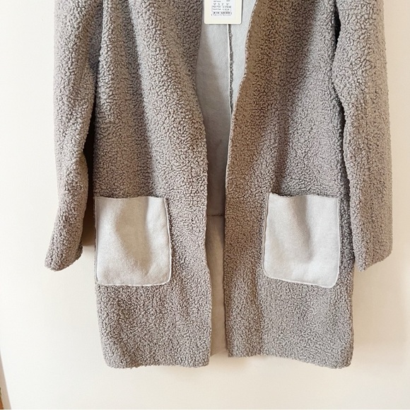 Koton Gray Knit Open Front Midi Long Coat Lightweight Fleece Size 34/ US XS NEW - Picture 3 of 7